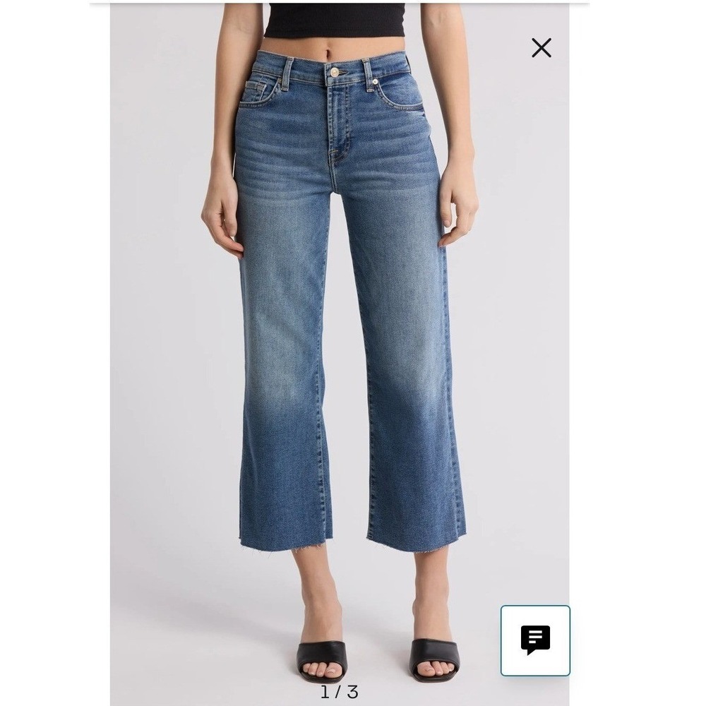 NEW 7 For‎ All Mankind Alexa Cropped Jeans Felicity Blue Raw Hem Size 26